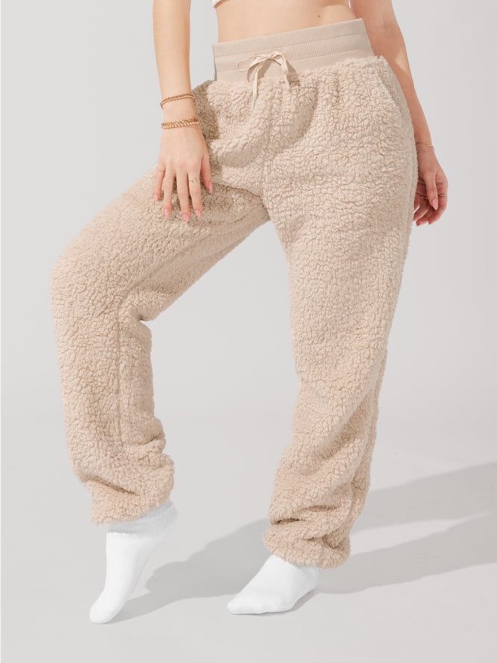POPFLEX Cozy Sherpa Joggers - Beige